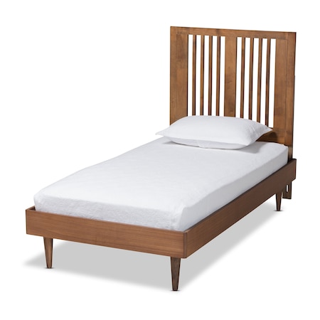 Baxton Studio Kioshi Mid-Century Modern Transitional Ash Walnut Finished Wood Twin Size Platform Bed 180-11150-11158-Zoro